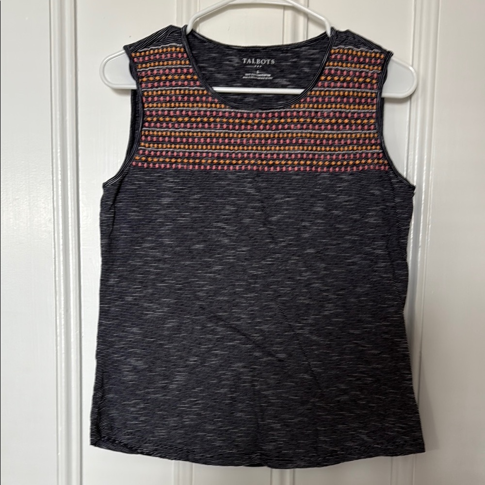 Talbots Women's Navy Embroidered Sleeveless Top